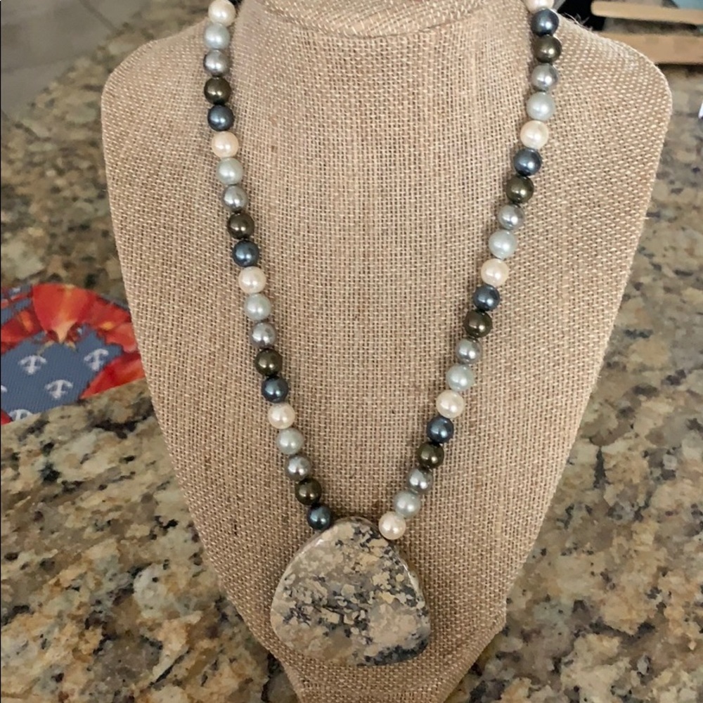 Necklace with beads and stone focal